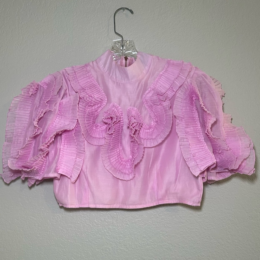 Beulah‎ Pink Ruffled Blouse Women’s Large Artsy party bold event girly coquette